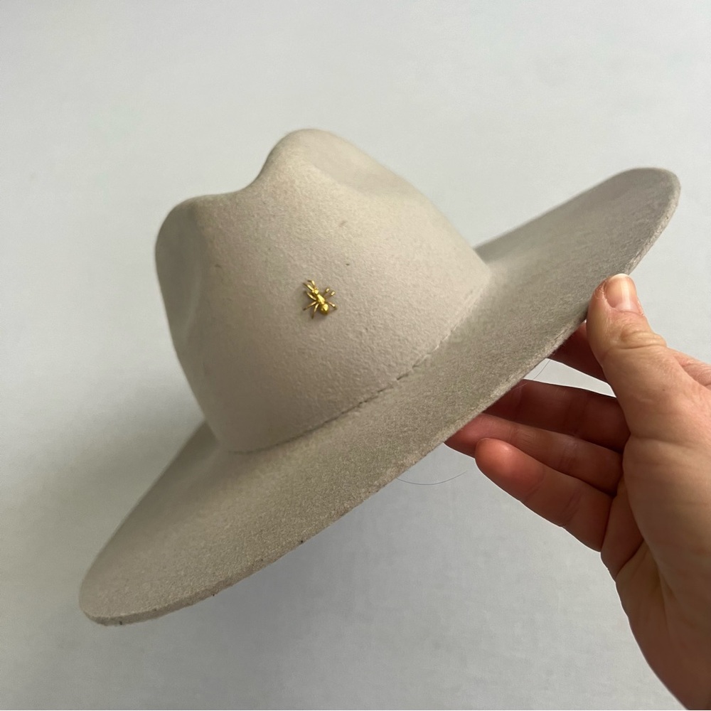 De La Rosa Tulum Gray Wool Felt Adventure Hat Made in Mexico Gold Ant Size M